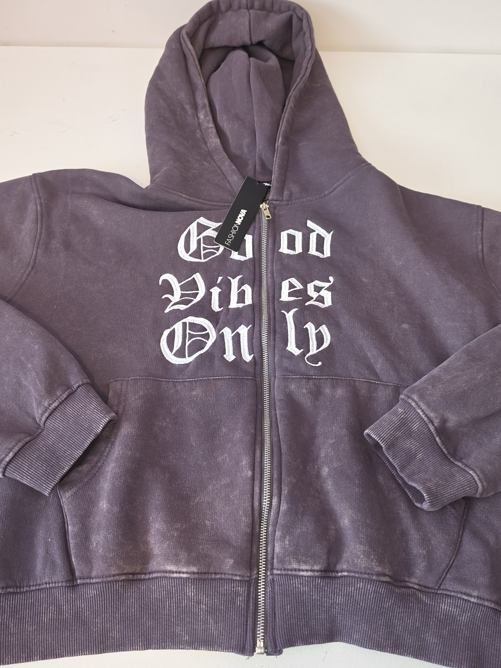 Fashion Nova Kids Zip-Up Hoodie - Faded Purple with White Text